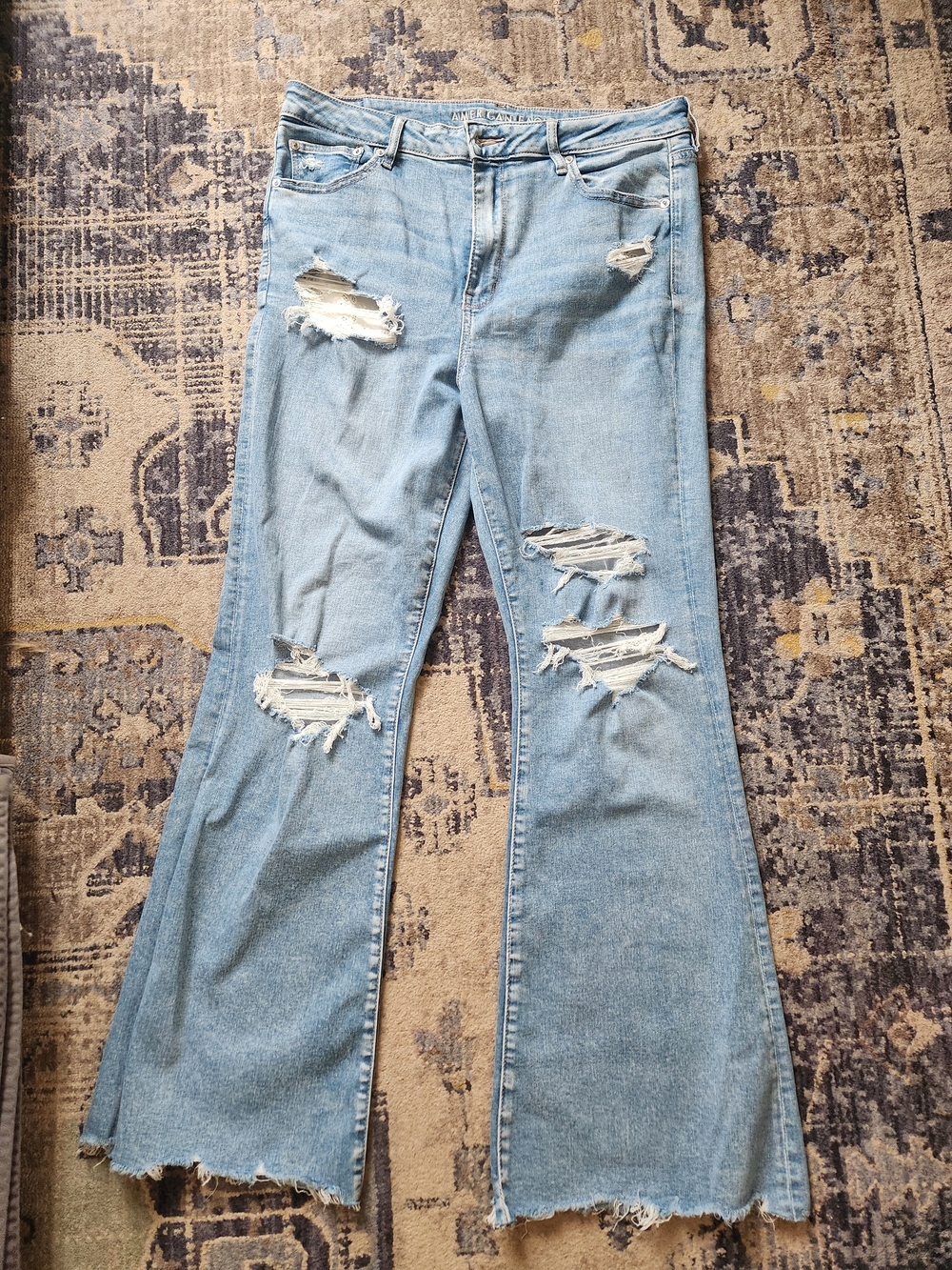 American Eagle Outfitters Light Blue Ripped Flare Jeans